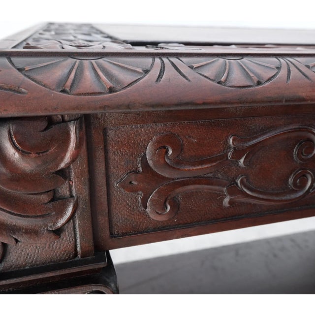 Jacobean Jacobean Finely Carved Massive Solid Mahogany Partners Desk For Sale - Image 3 of 13