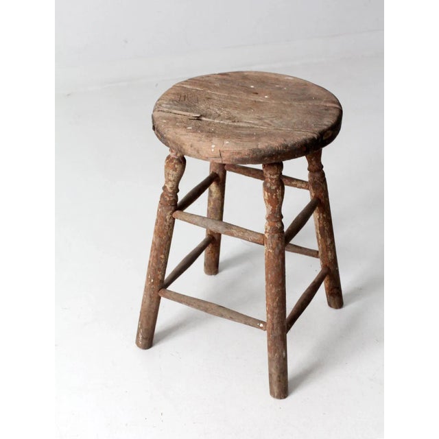 Antique Rustic Wooden Stool For Sale - Image 10 of 12