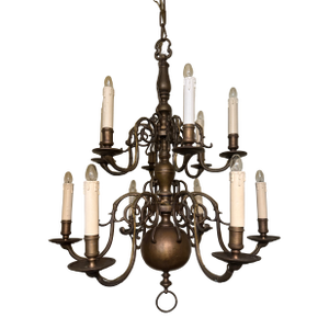 Early 12 Arm Colonial Brass Chandelier