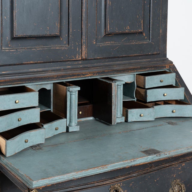 19th Century Danish Black Painted Oak Secretary Bureau For Sale - Image 6 of 18