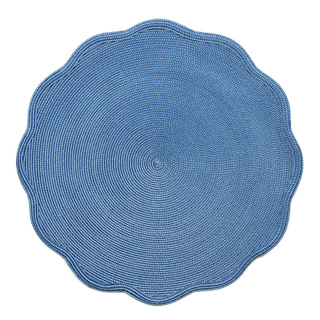 Modern Deborah Rhodes Round Scallop Placemats, Denim, Set of 4 For Sale - Image 3 of 3