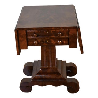 1880s Antique American Empire Crotch Mahogany Pembroke Drop-Leaf Work Table For Sale