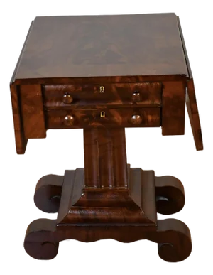 1880s Antique American Empire Crotch Mahogany Pembroke Drop-Leaf Work Table