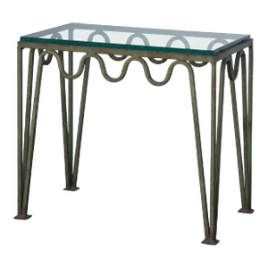 Undulating 'Méandre' Verdigris Iron and Glass Side Table by Design Frères