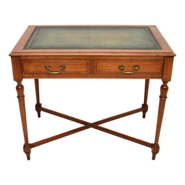Victorian Walnut Desk with Leather Top, 1890s For Sale