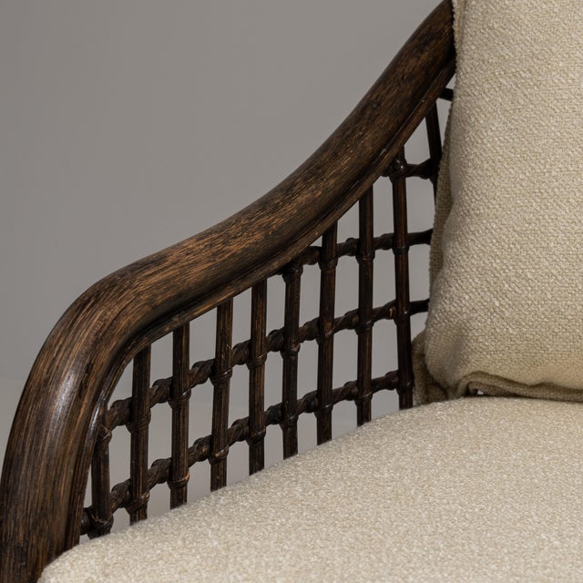 Chocolate Pair of 20th Century French Dark Brown Mid-Century Organic Modernism Faux Bamboo Upholstered Armchairs For Sale - Image 8 of 15