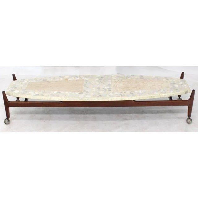 Mid-Century Modern Mid-Century Modern Long Surf Board Oiled Walnut Base Floating Top Coffee Table For Sale - Image 3 of 10