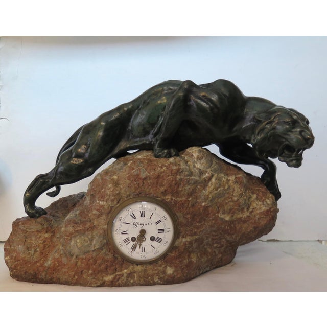 Early 20th Century Early 20th Century Bronze Mountain Lion with Tiffany & Co. Clock For Sale - Image 5 of 12