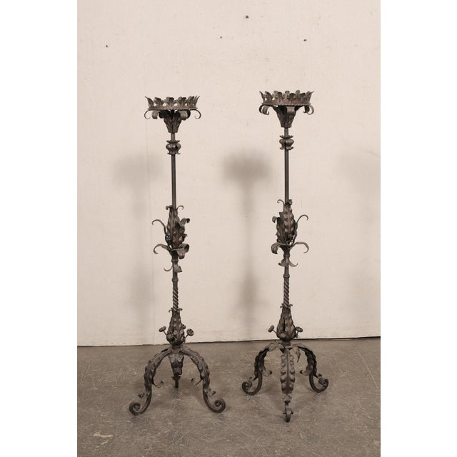 Mid 20th Century French Forged Iron Floor Candlesticks, 5 Ft For Sale - Image 9 of 13