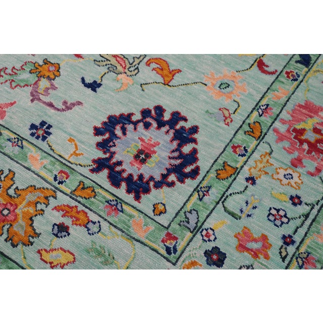 Art Deco Shabby Chic Oushak Kaiser Blue Wool Rug - 9'3'' X 12'1'' For Sale - Image 3 of 8