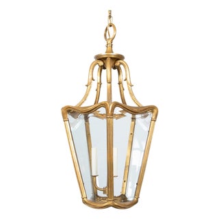 Art Nouveau Style Gilt Metal Three-Light Lantern with Subtle Scrolling Effects For Sale
