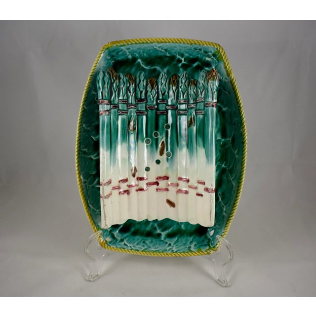 Majolica 19th Century English Majolica Ocean Waves Asparagus Server Cradle For Sale - Image 4 of 11