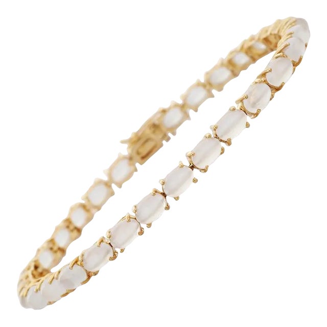 14kt Solid Yellow Gold Rainbow Moonstone Bracelet, Gemstone Tennis Bracelet For Sale
