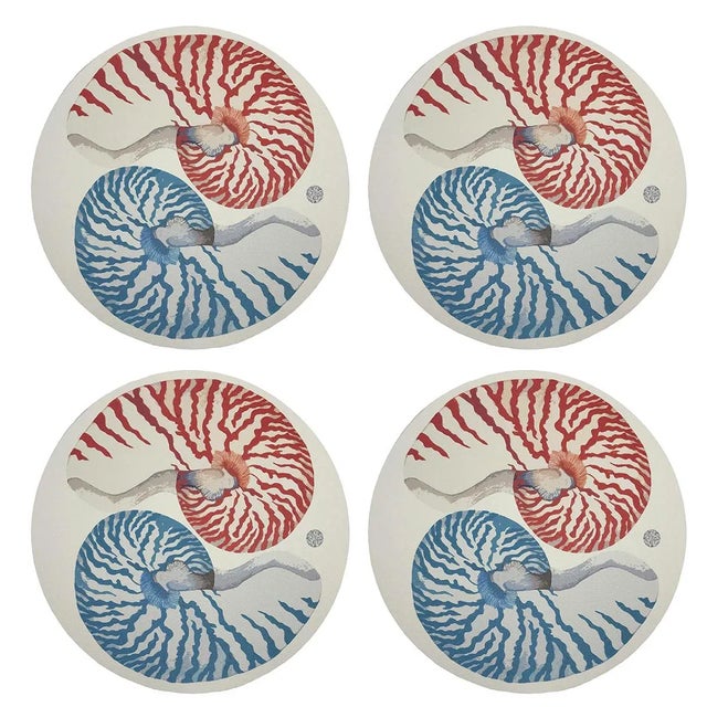 Contemporary Nautilus Coral Tuqoise, 16" Round Pebble Placemats, Set of 4 For Sale - Image 3 of 3