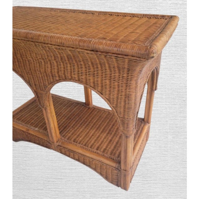 Vintage Arched Wicker Coastal Regency Console Table For Sale In West Palm - Image 6 of 7
