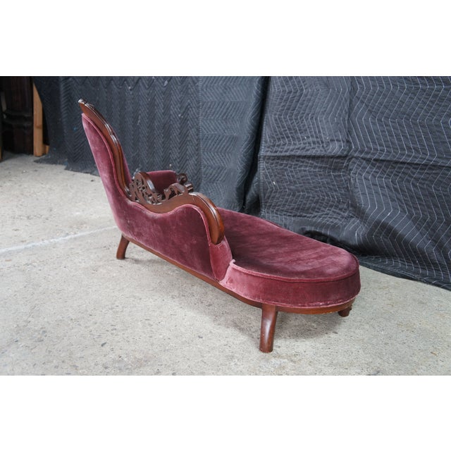 Wood 1970s Miniature Victorian Revival Red Velvet & Carved Mahogany Chaise Lounge Dog Bed For Sale - Image 7 of 13