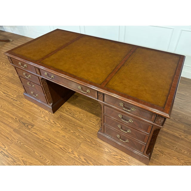 Wood Traditional 72” Mahogany Executive Desk by Leighton Hall - Showroom Sample For Sale - Image 7 of 18