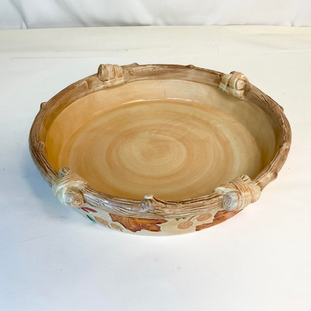 1980s Vintage Arts & Crafts Faux Bois Fall Pie Dish, Leaves, Berries & Acorns, Halloween & Thanksgiving For Sale - Image 6 of 9
