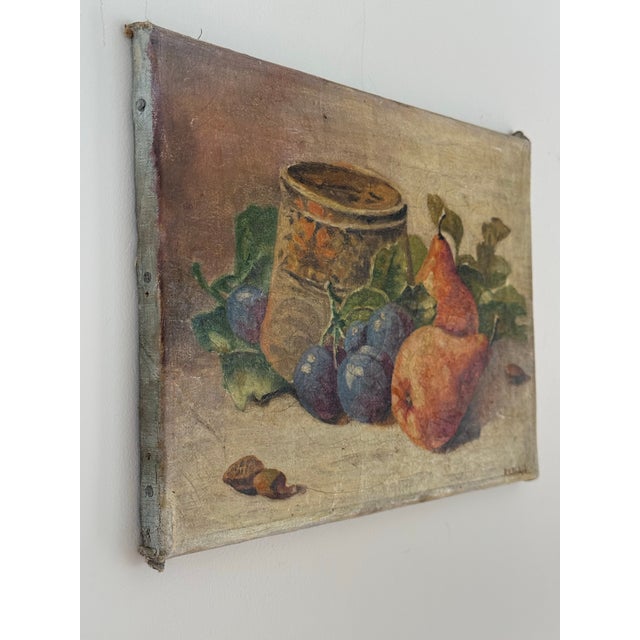 This is a lovely French still life with plums and pears oil on canvas. Signed in the lower right corner “R.V Tichel” and...