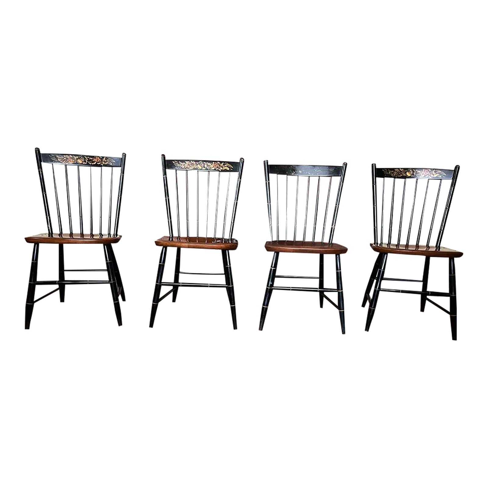 Set of Four Hitchcock 20th Century Stenciled Windsor Dining Chairs