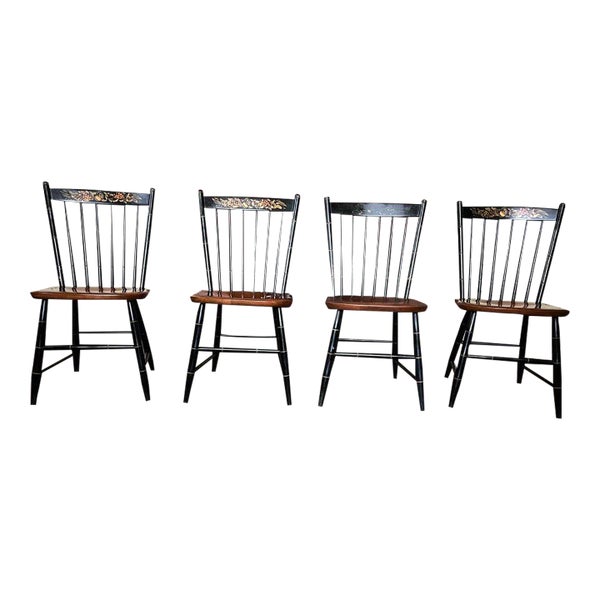 Set of Four Hitchcock 20th Century Stenciled Windsor Dining Chairs