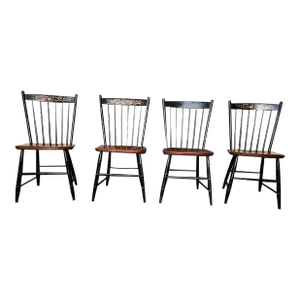 Set of Four Hitchcock 20th Century Stenciled Windsor Dining Chairs