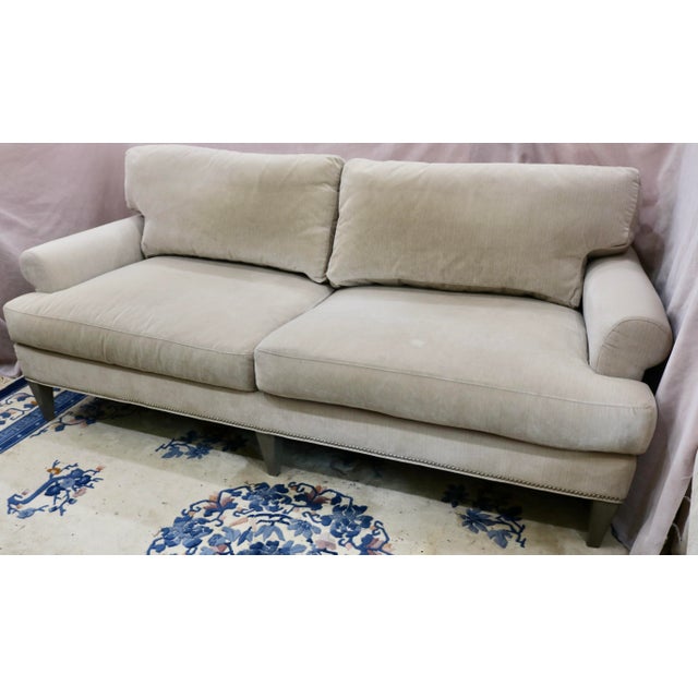 Modern Lillian August Cream Plush Velvet Rolled Arm Sofa For Sale - Image 3 of 6