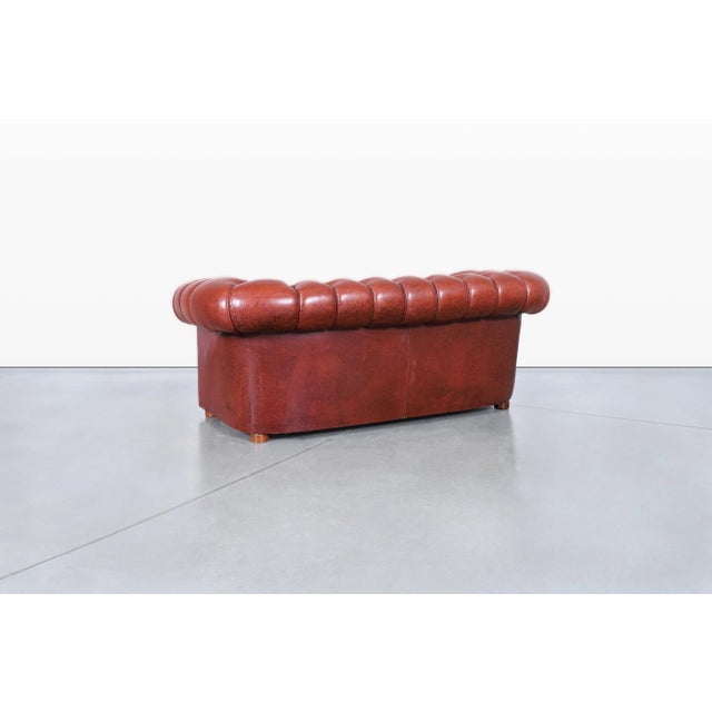 Ruby Red Vintage Tufted Leather Chesterfield Loveseat For Sale - Image 8 of 10