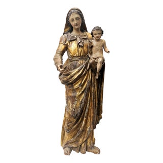 Baroque Mary Mother of God Wooden Carved Holy Figure, South Tyrol, Italy, 1800s For Sale