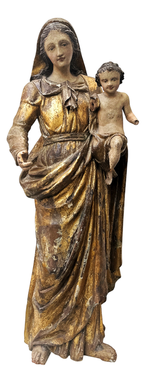Baroque Mary Mother of God Wooden Carved Holy Figure, South Tyrol, Italy, 1800s