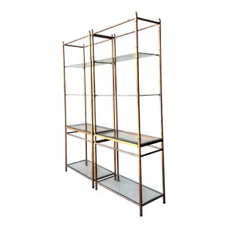 Vintage Metal and Glass Etagere Shelves - Pair For Sale