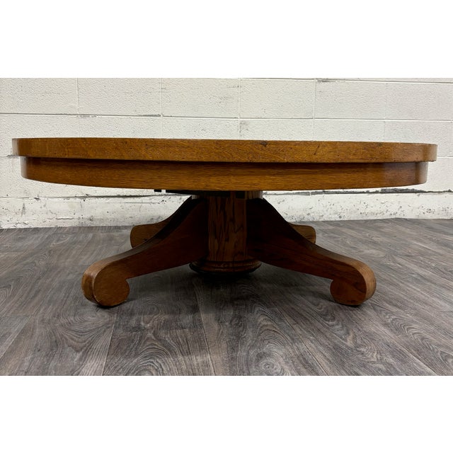 Brown Antique Victorian Tiger Oak Scroll Foot Pedestal Coffee Table Cocktail Table For Sale - Image 8 of 12