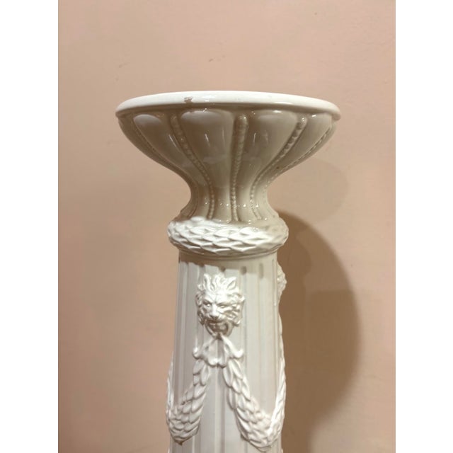 1940s-50s Italian white ceramic lion's-head column/pedestal. Marked "made in Italy" at base as shown. Excellent condition....