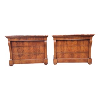 Antique Empire Walnut Chests of Drawers with Iranian Marble, 1810, Set of 2 For Sale