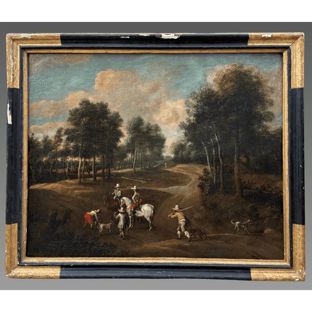 Flemish School Artist, Hunting Scene, 17th Century, Oil Painting on Canvas For Sale - Image 3 of 3