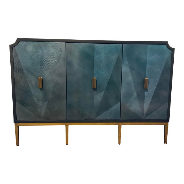 Currey & Co. Modern Blue Wood Kallista Cabinet For Sale