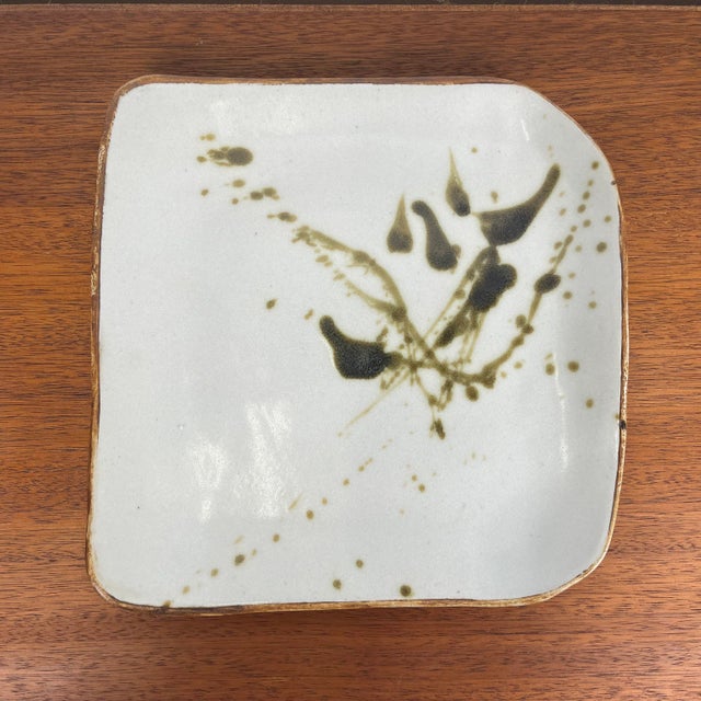 Square dish "La Colombe", 1950/60 Brutalist style, brown, beige, green spots La Poterie de la Colombe is a ceramics...