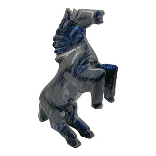 Vintage Carved Black Marble Rearing Horse Sculpture For Sale