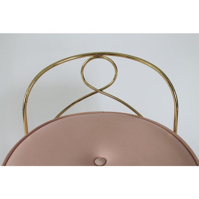 Vintage Pale Pink & Brass Vanity Seat / Stool / Chair For Sale - Image 11 of 16