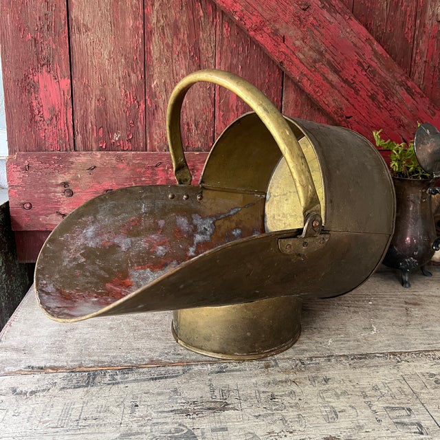Vintage Brass Coal Scuttle Bucket With Handle - Rustic Patina Finish - 18" For Sale - Image 13 of 14