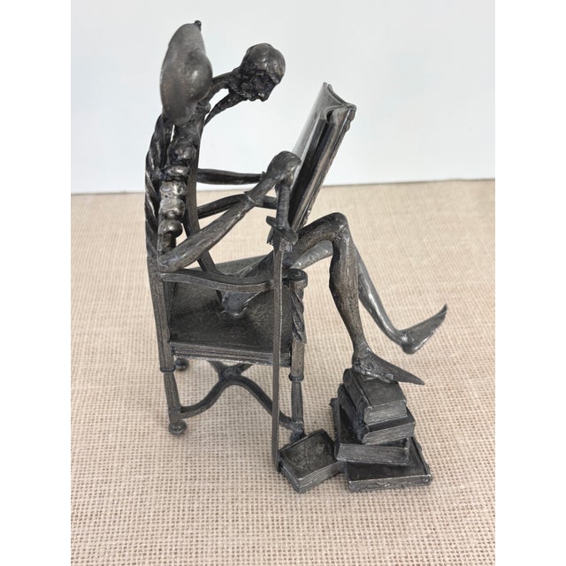 Figurative Vintage Cast Pewter Etain Don Quixote Reading Sculpture Michel Laude / Lande For Sale - Image 3 of 9