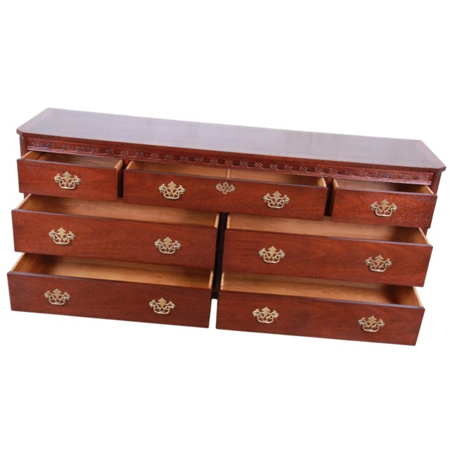 Baker Furniture Company Baker Furniture Company Grand Rapids Chippendale Georgian 72” Credenza or Long Dresser Vintage Late 20th Century For Sale - Image 4 of 7