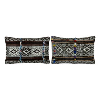 Striped Kilim Lumbar Pillow Cover 15'' X 24'' - Set of Two For Sale