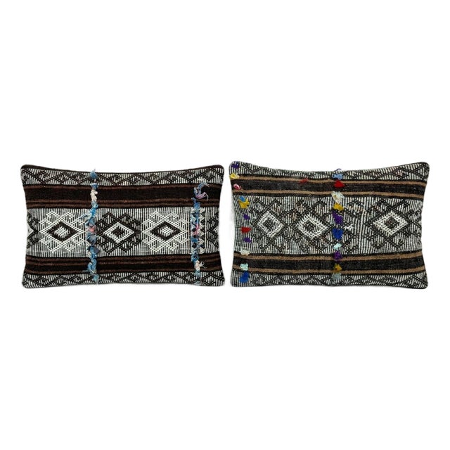 Striped Kilim Lumbar Pillow Cover 15'' X 24'' - Set of Two For Sale