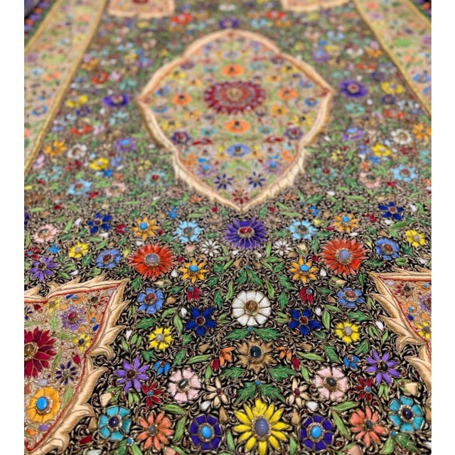2000 - 2009 Vintage Indian Jeweled Hand Embroidered Floral Wall Tapestry Textile 72” X 50” For Sale - Image 5 of 7