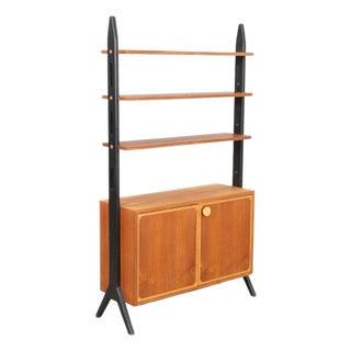 1950s Scandinavian Design Teak Bookcase With Black Lacquered Uprights For Sale