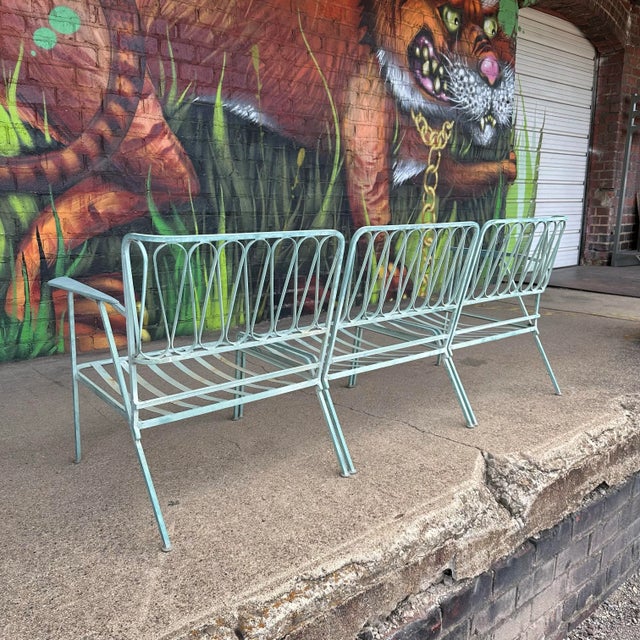 Mid-Century Modern green/blue iron "Ribbon" 3-piece sectional settee designed by Maurizio Tempestini for John Salterini....