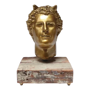 Vintage Sculpture / Bust of Mythological Deity "Pan" in Painted Plaster Cast