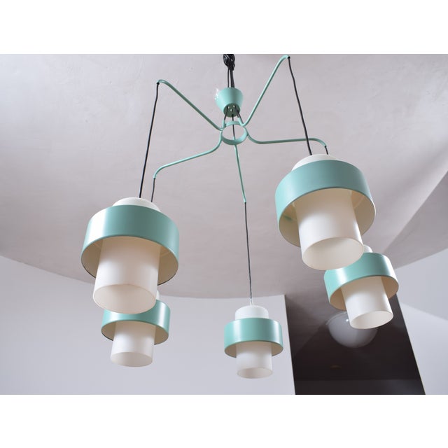 Mid-Century Teal Chandelier For Sale - Image 6 of 6