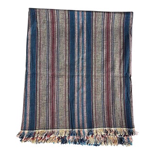 4 Ply Thai Silk Fabric in Steel Gray With Plum, Amethyst and Navy Blue Stripe, 2.67 Yards For Sale